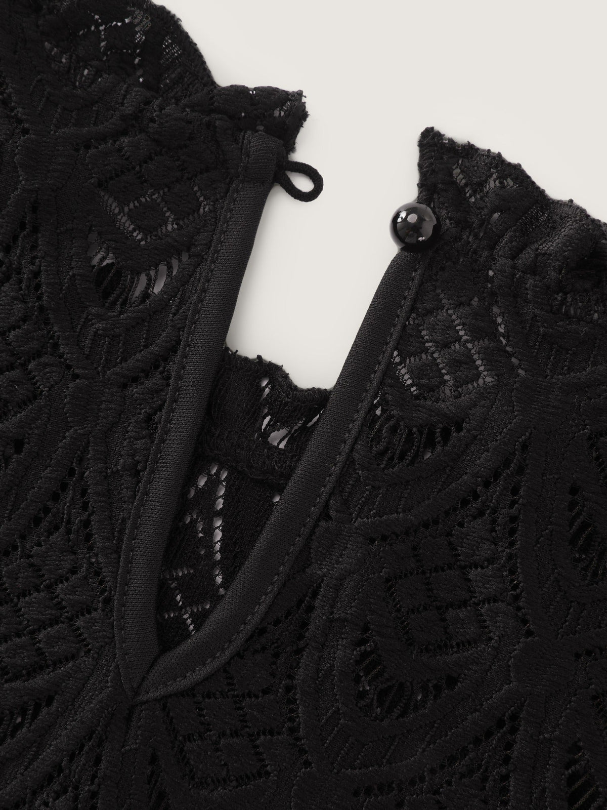 Sheer Lace Ruffle Mock Neck Blouse