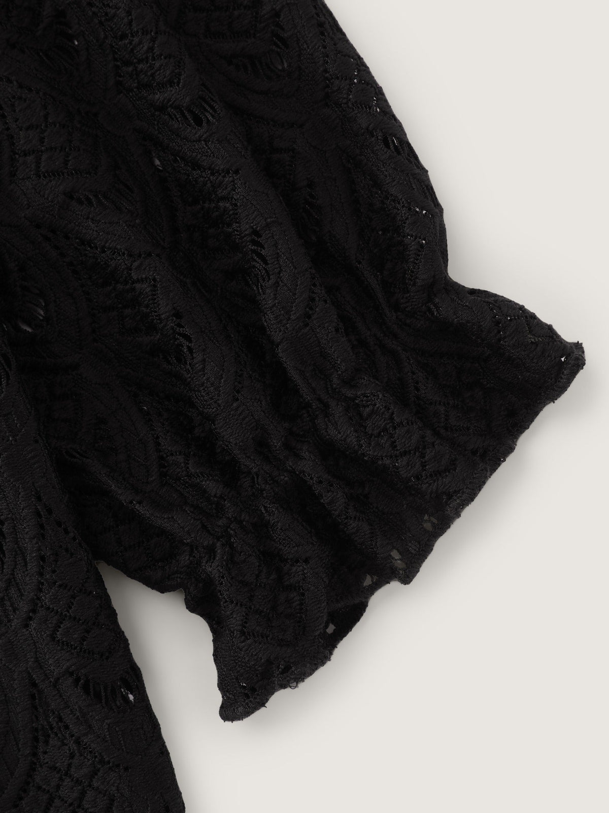Sheer Lace Ruffle Mock Neck Blouse