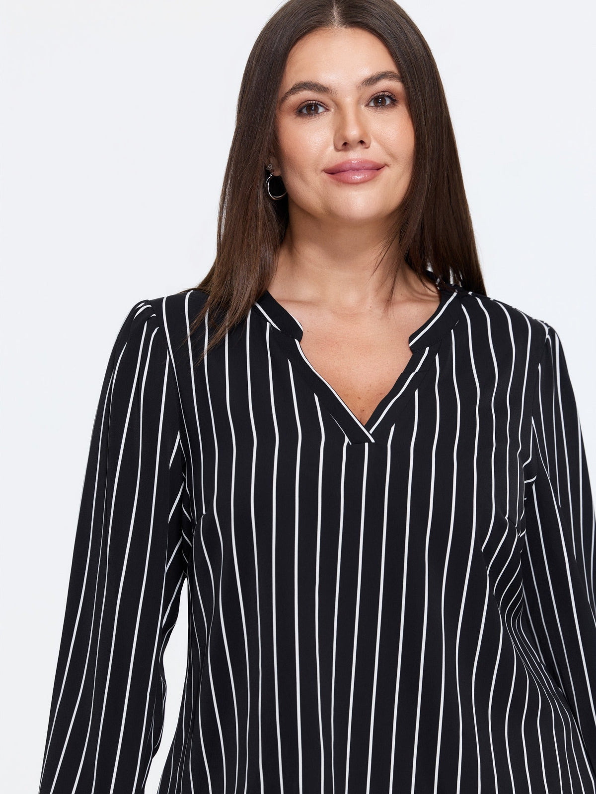Vertical Stripe Print Notch Neck Blouse