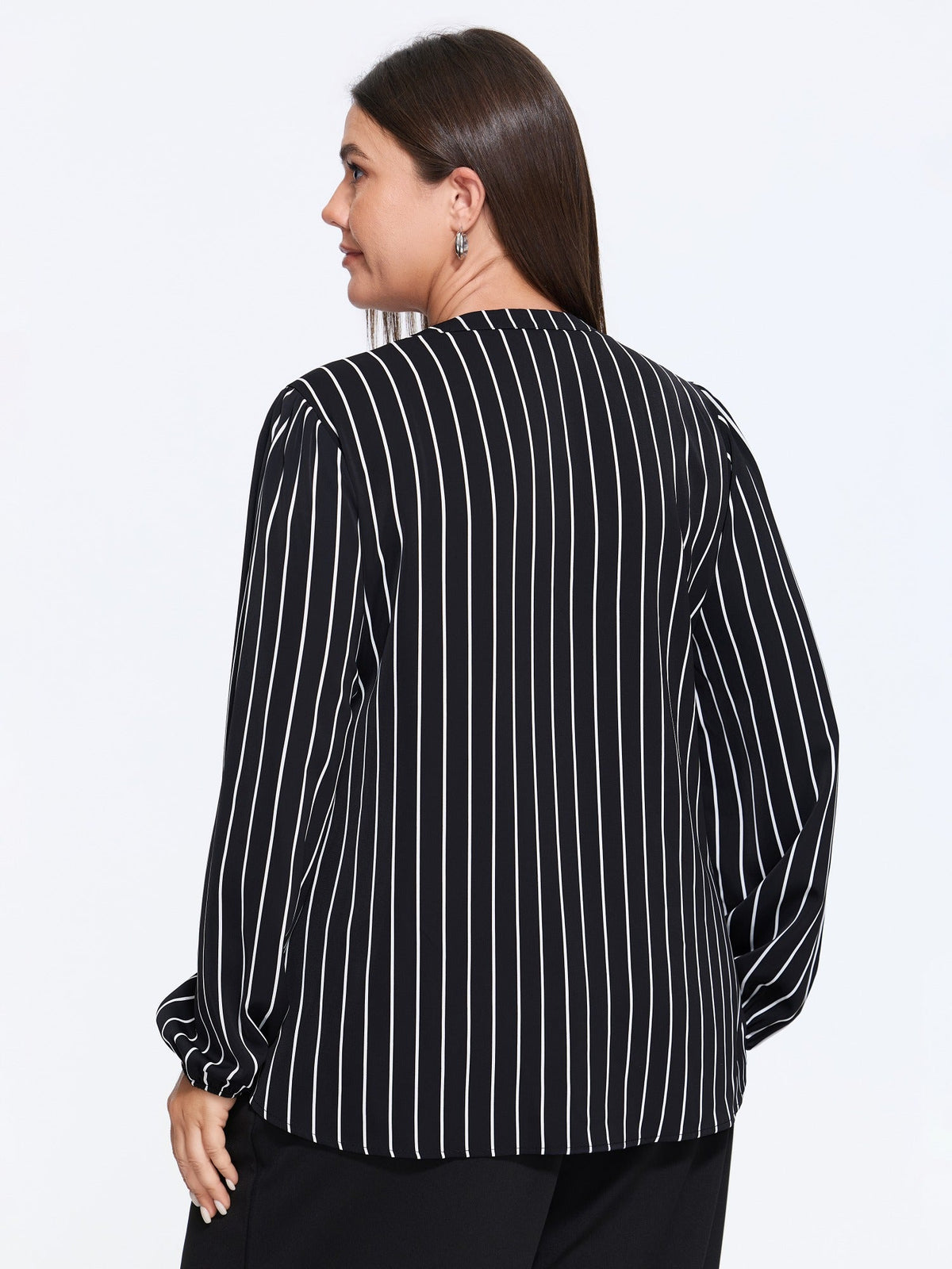 Vertical Stripe Print Notch Neck Blouse