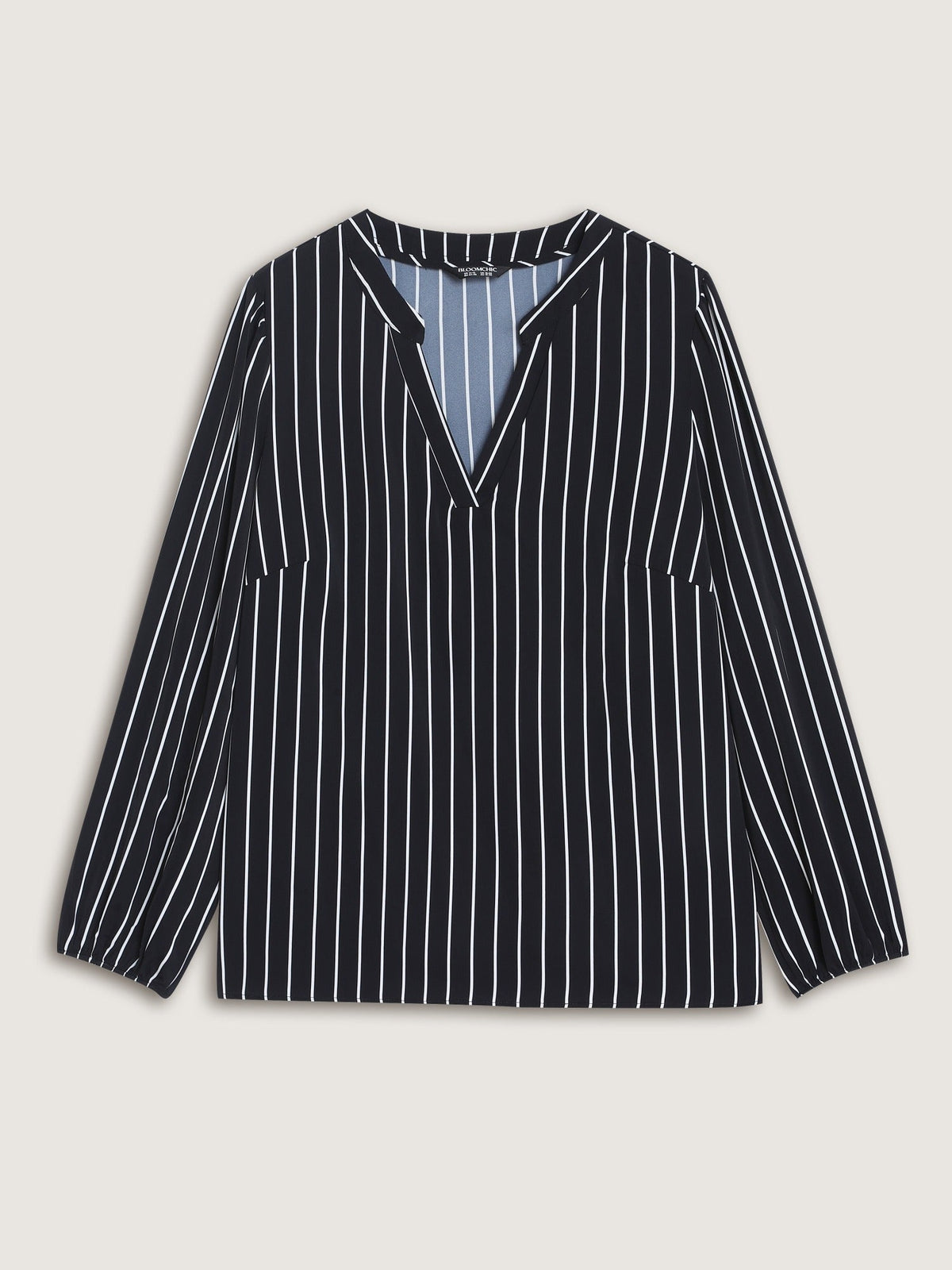 Vertical Stripe Print Notch Neck Blouse