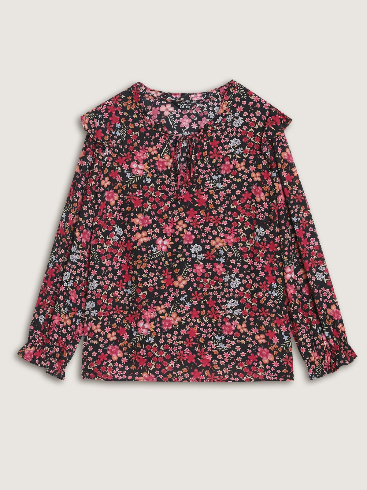 Ditsy Floral Print Ruffle Long Sleeve Blouse