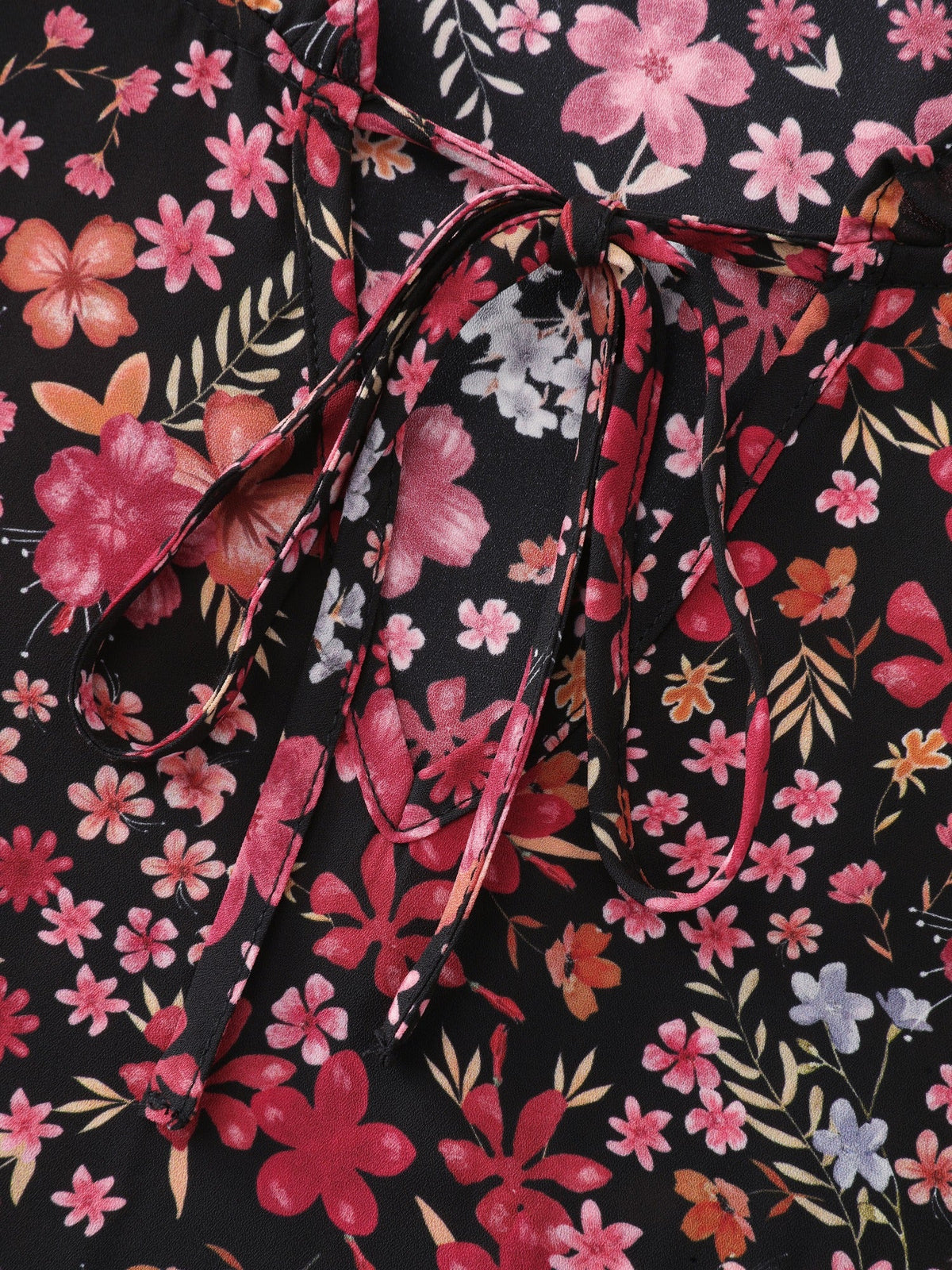 Ditsy Floral Print Ruffle Long Sleeve Blouse