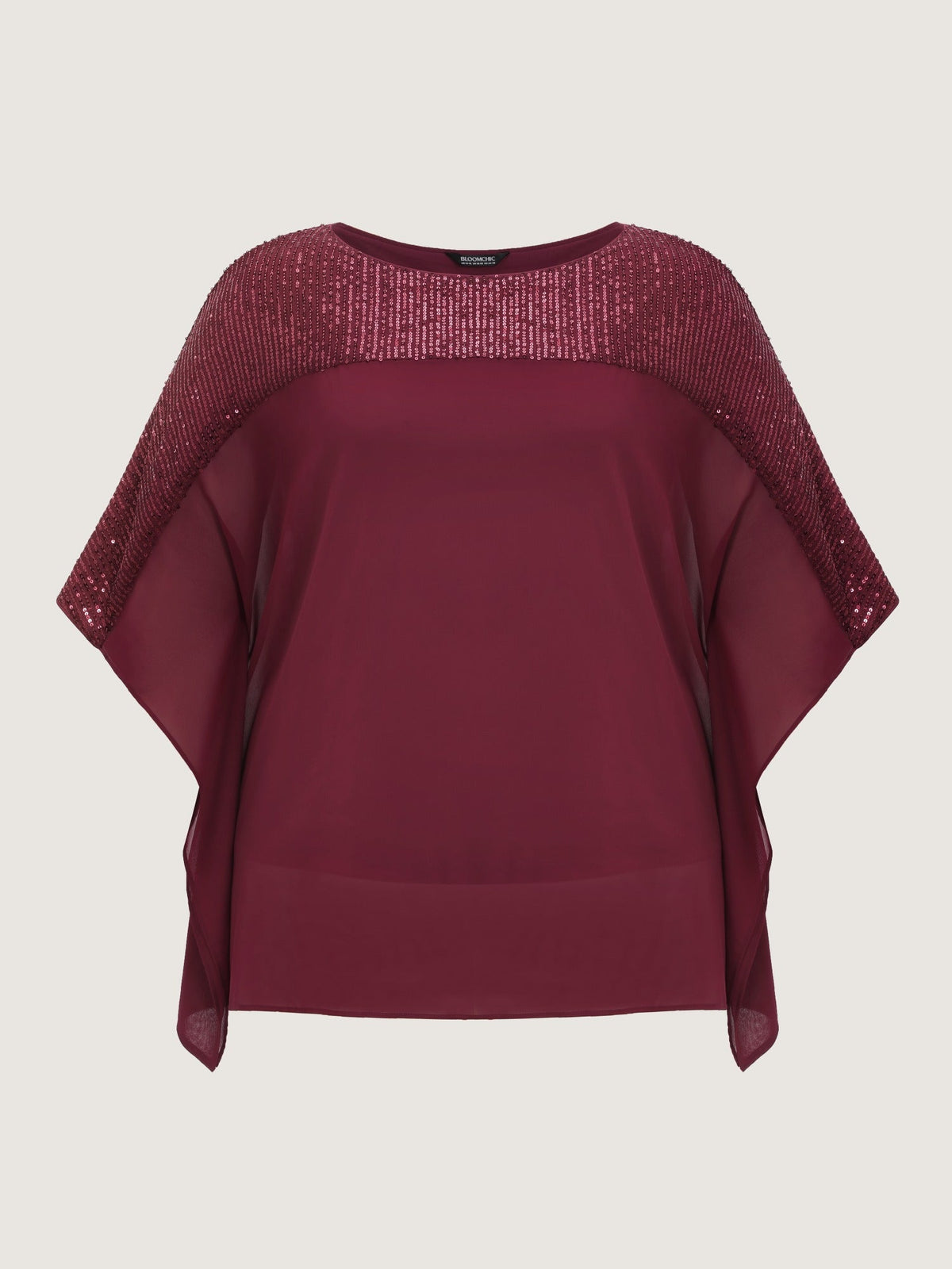 Sequin Round Neck Sheer Cape Blouse