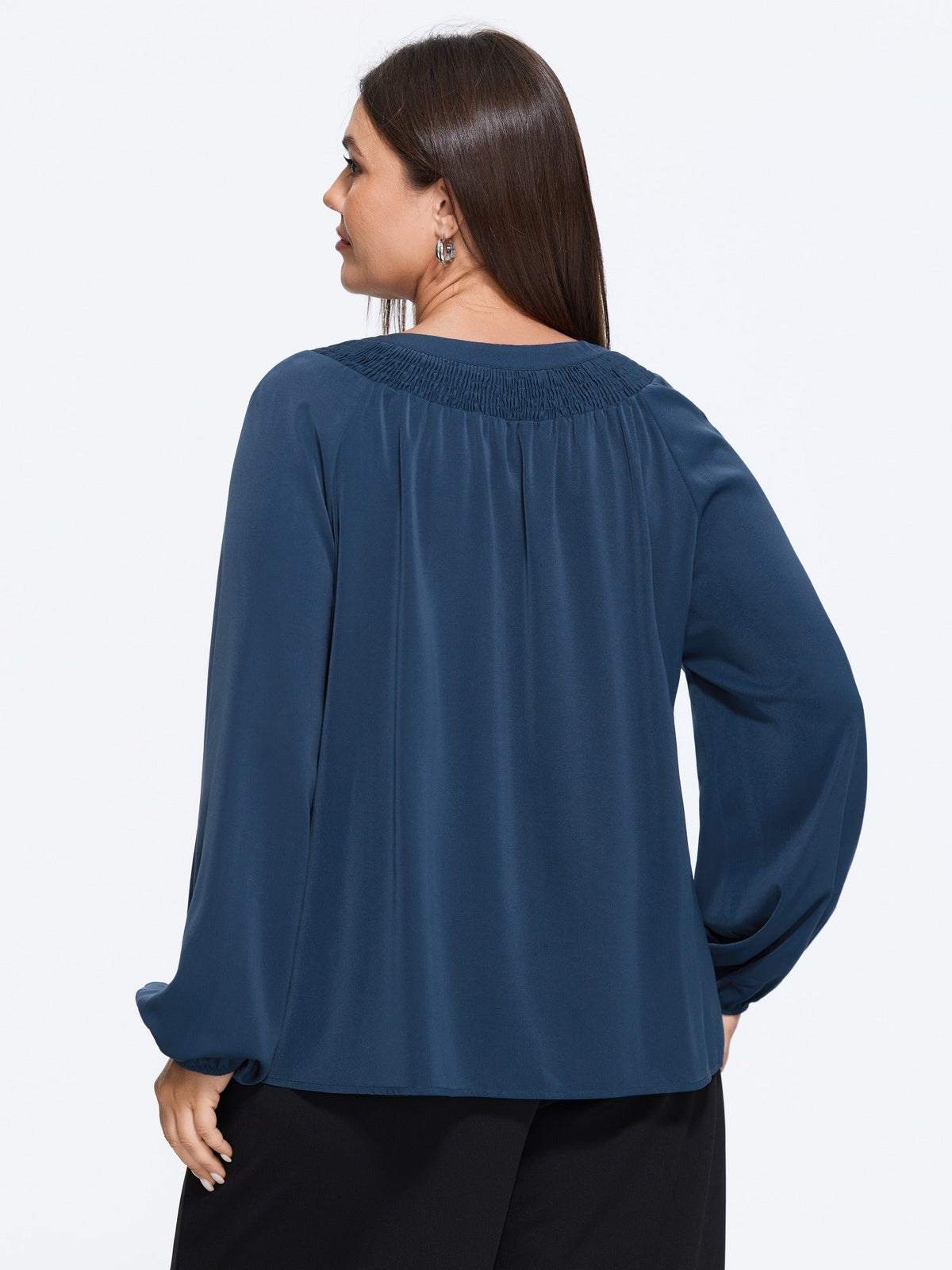Shirred Neck Button Detail Blouse