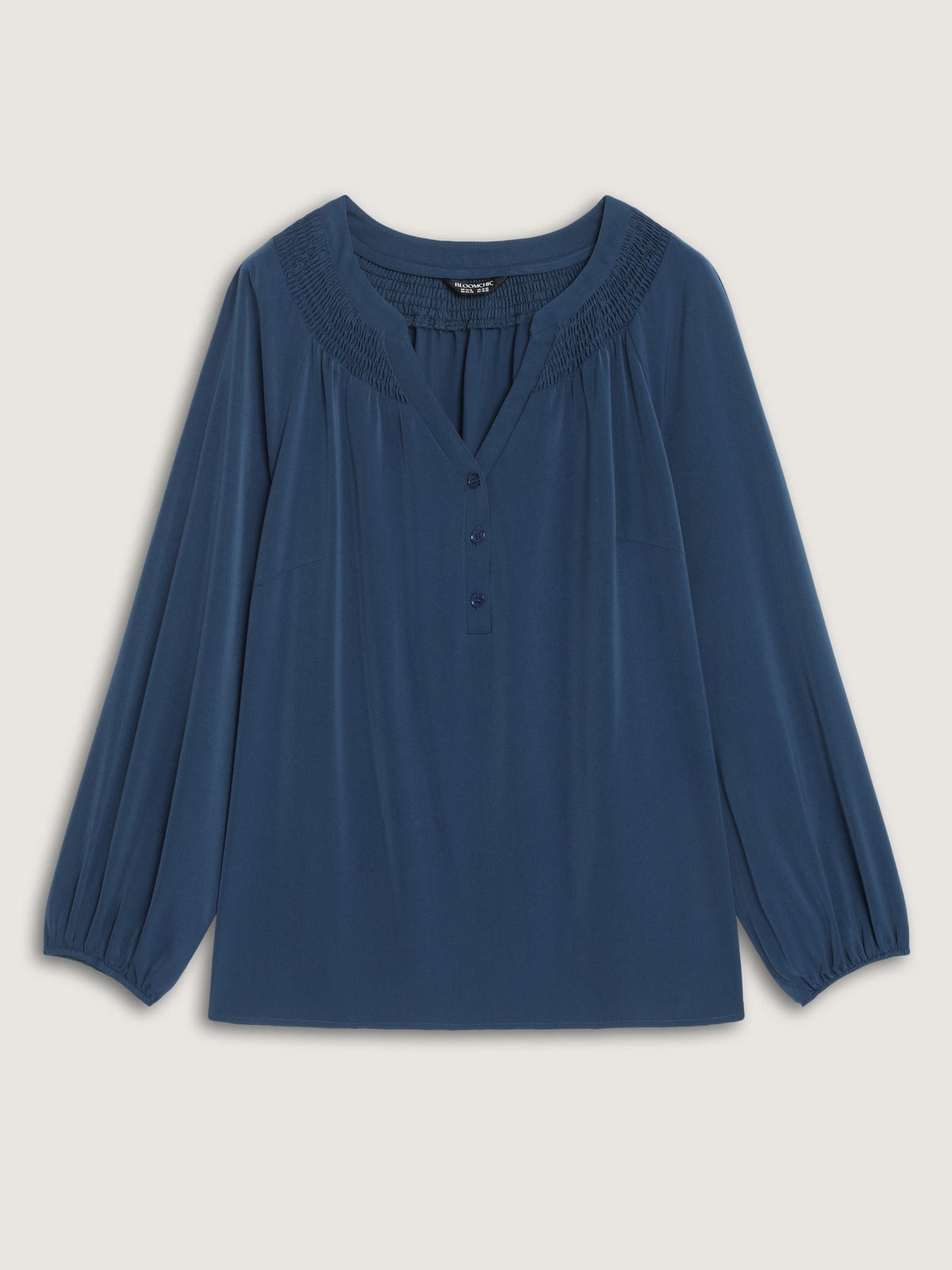 Shirred Neck Button Detail Blouse