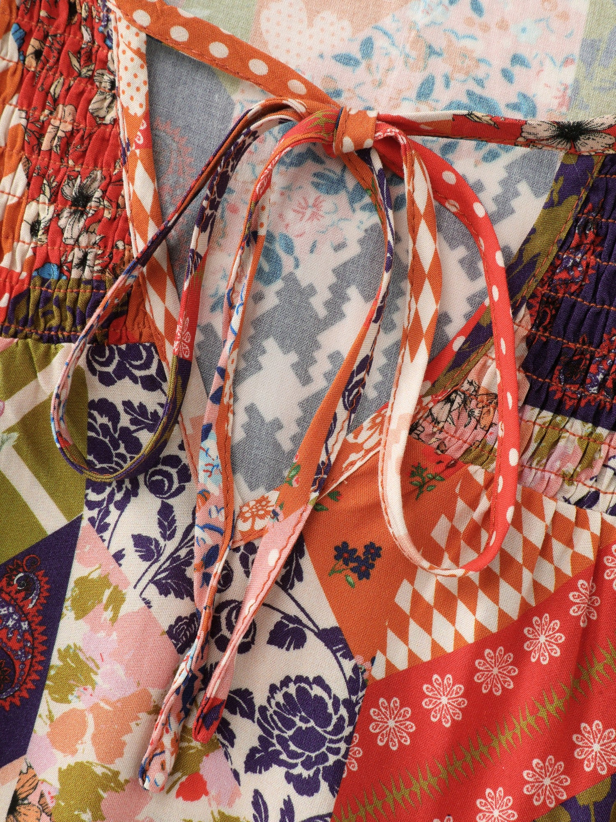 Patchwork Mixed Floral Print Bell Sleeve Blouse