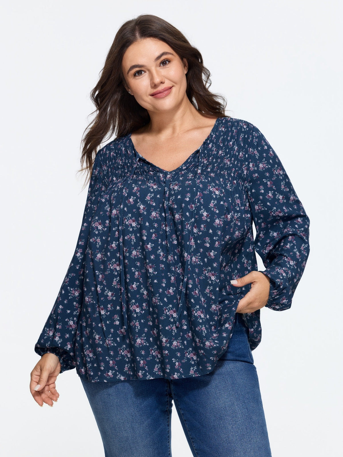 Supersoft Floral Print V Neck Tie Front Blouse