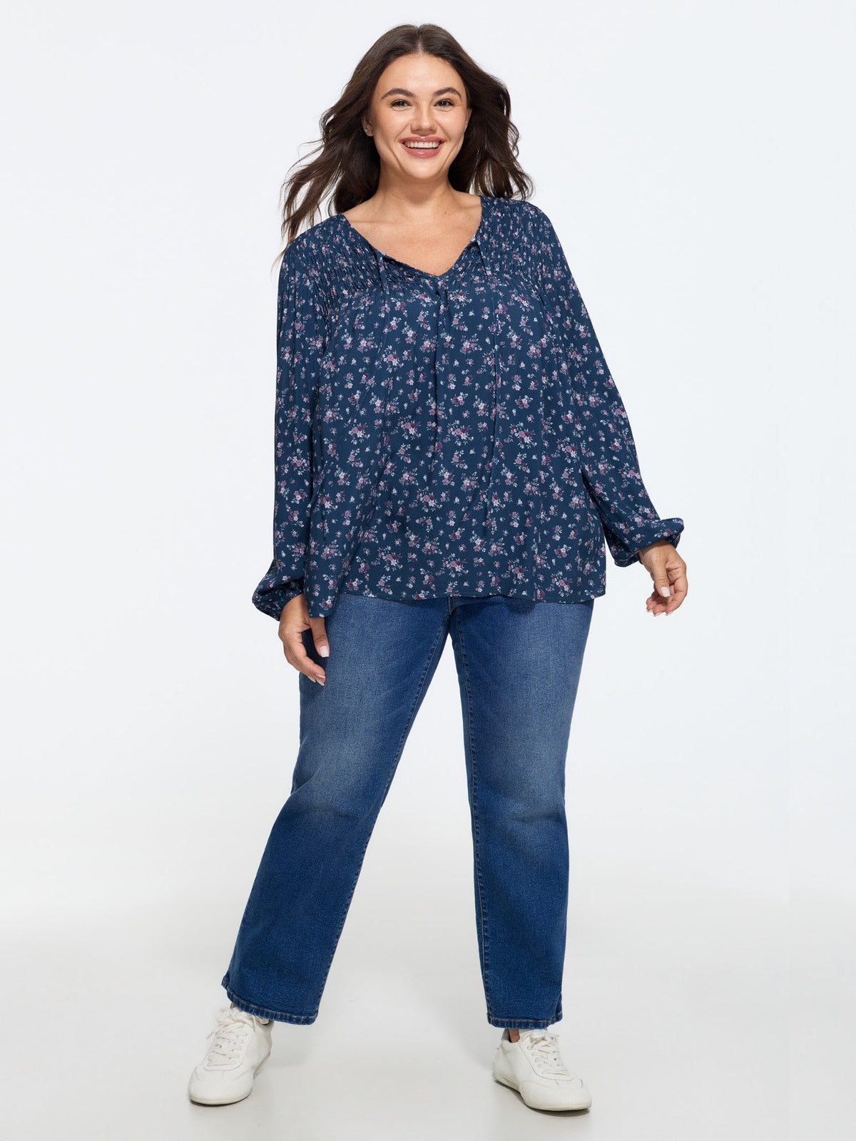 Supersoft Floral Print V Neck Tie Front Blouse
