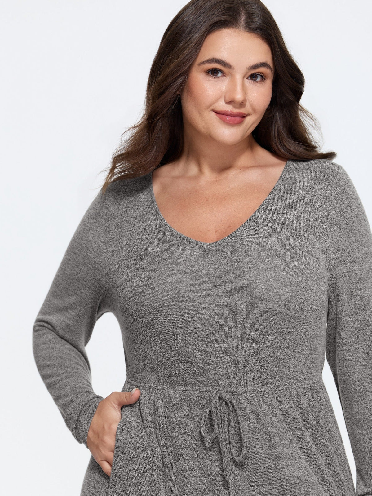 Supersoft Drawstring Waist Curved Hem Midi Dress