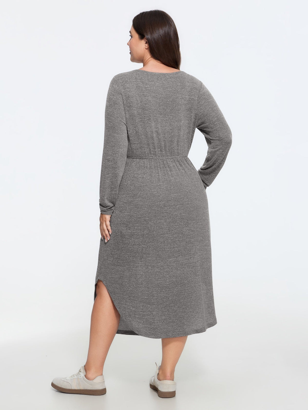 Supersoft Drawstring Waist Curved Hem Midi Dress