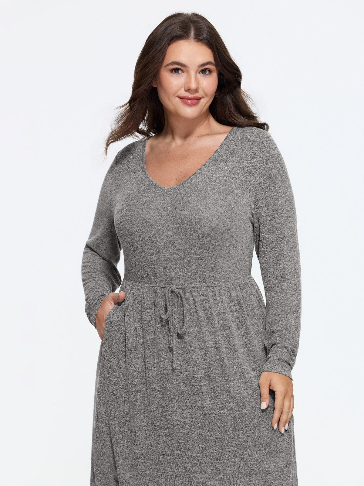 Supersoft Drawstring Waist Curved Hem Midi Dress