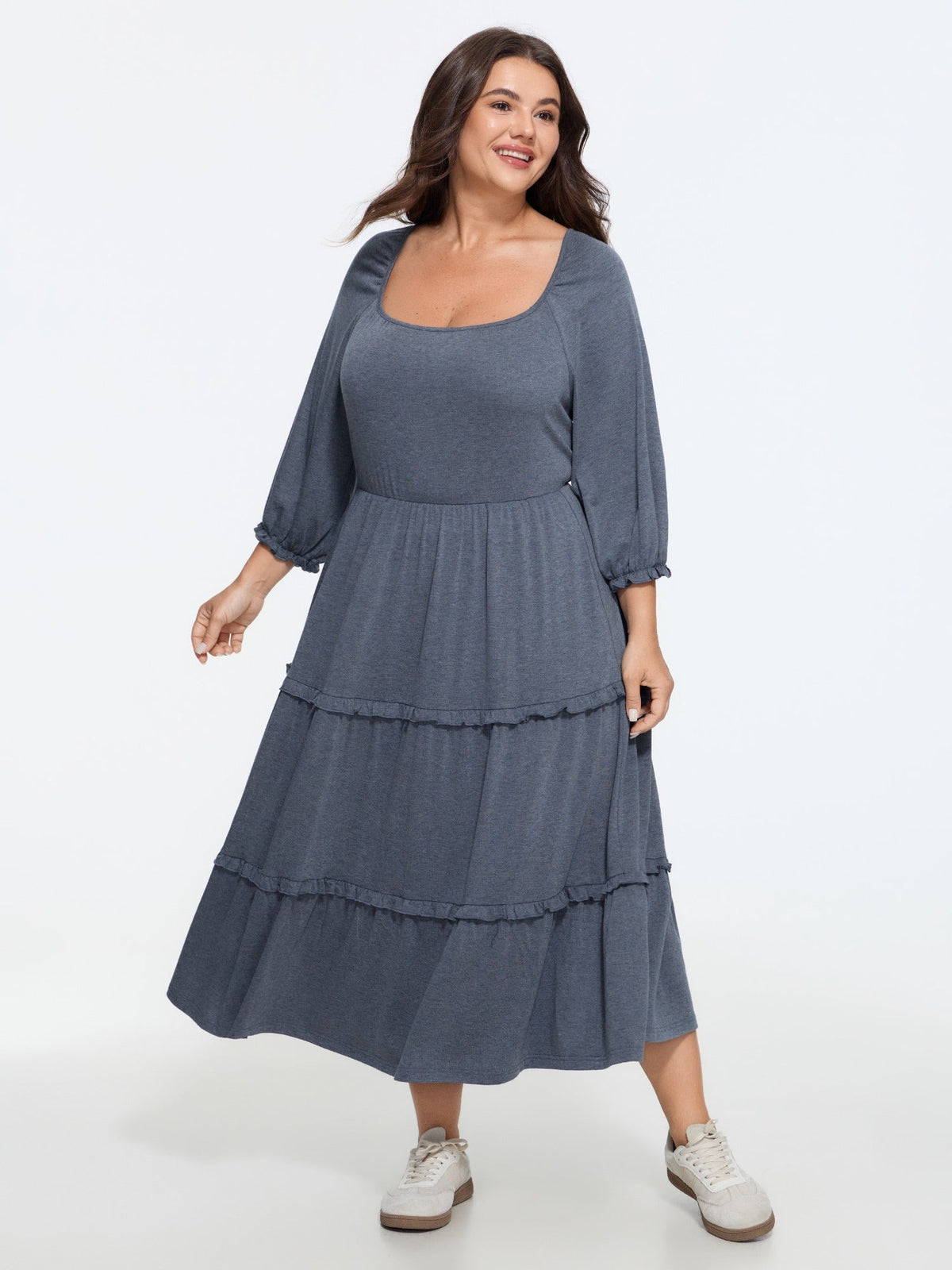 Supersoft Square Neck Tiered Ruffle Midi Dress