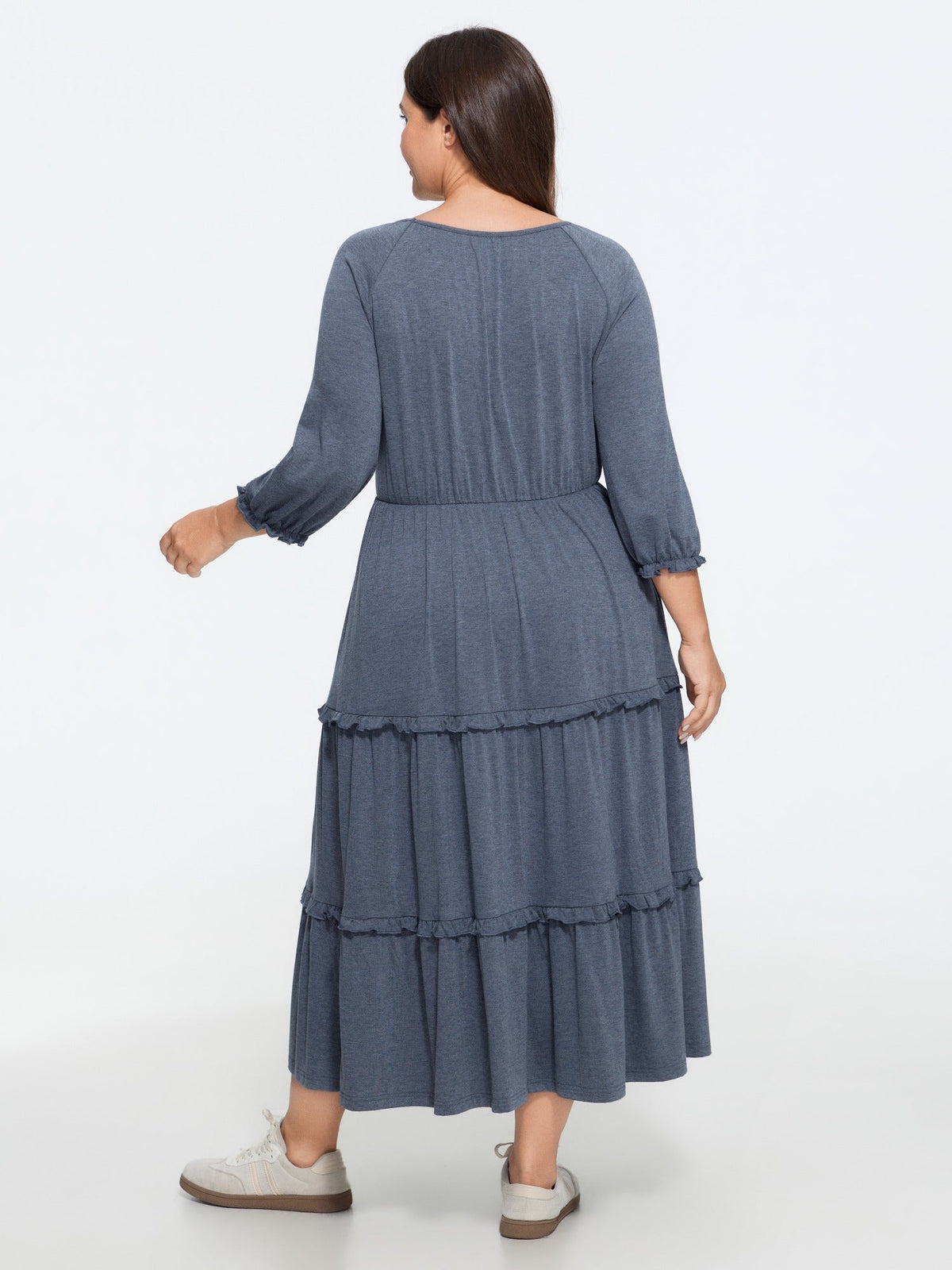 Supersoft Square Neck Tiered Ruffle Midi Dress