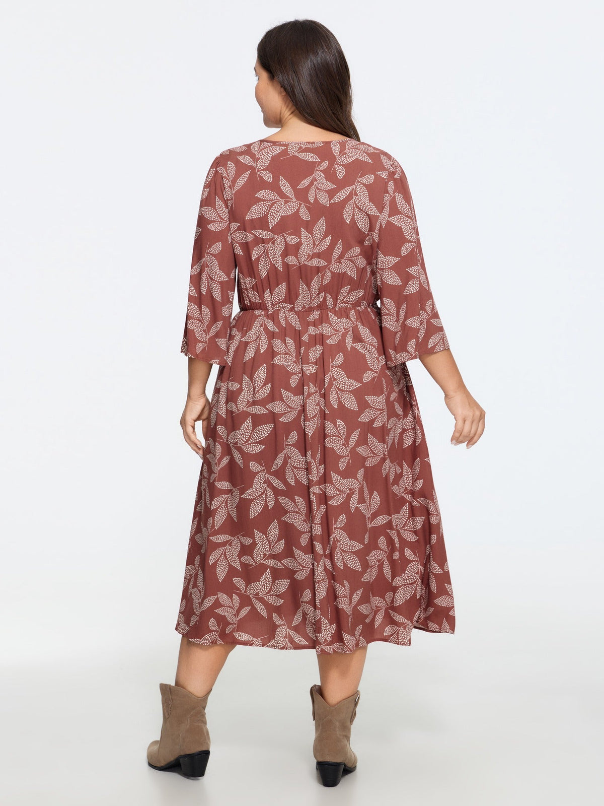 Supersoft Leaf Print Drawstring Waist Midi Dress