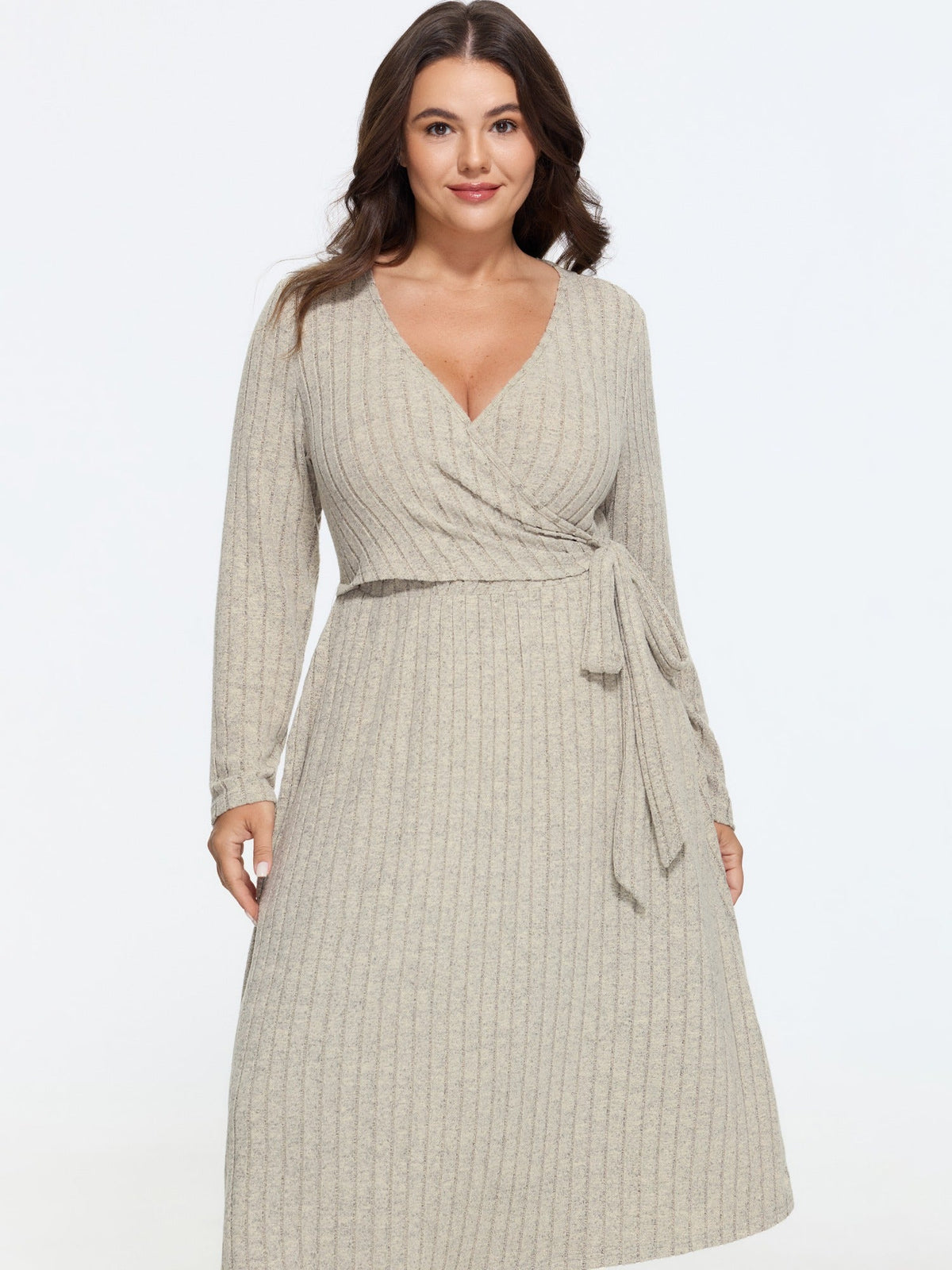Ribbed Wrap Side Tie Midi Dress