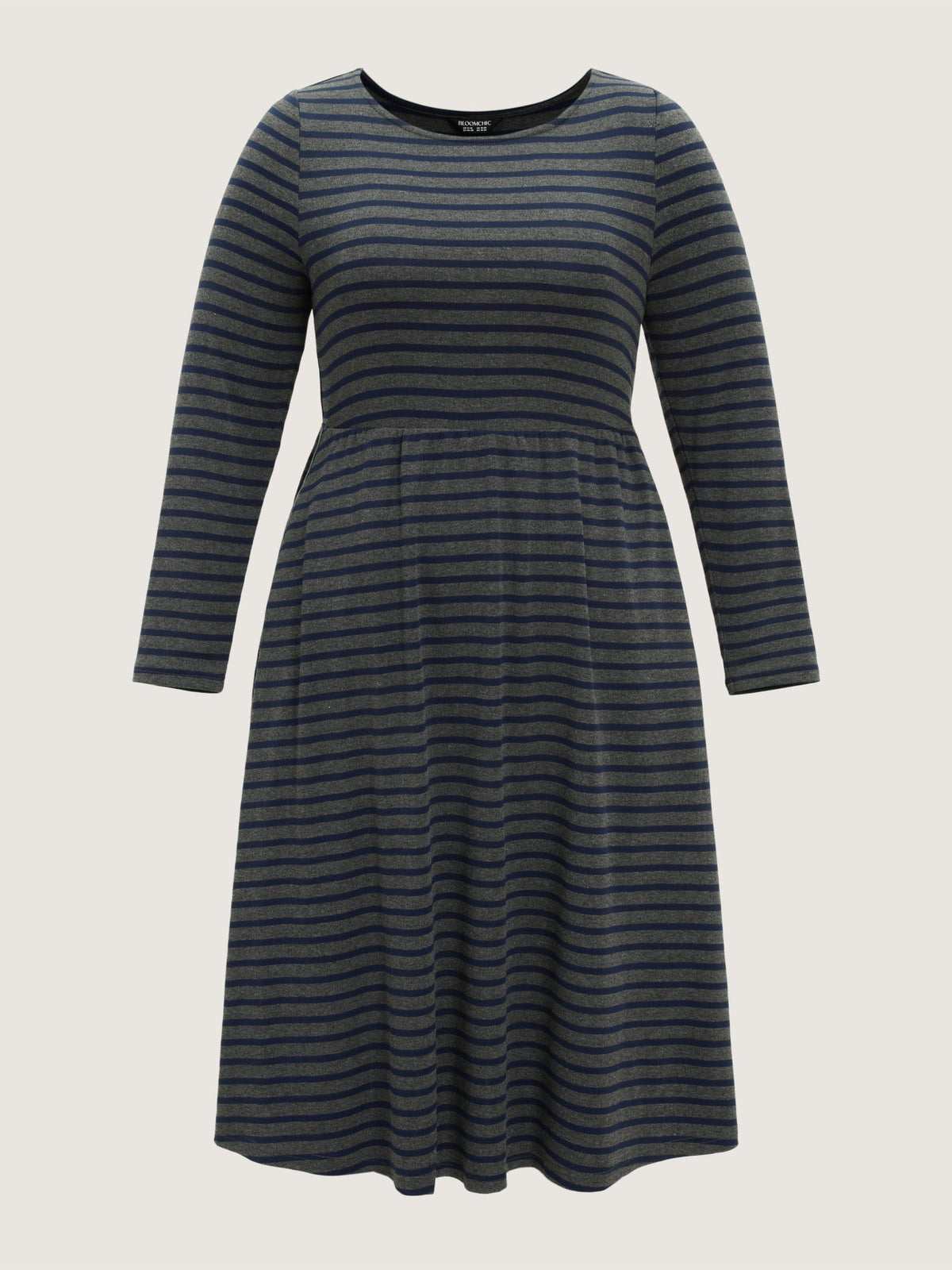 Stretchy Round Neck Striped Midi Dress