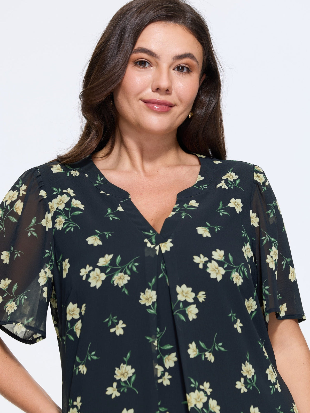 Floral Print V Neck Chiffon Blouse