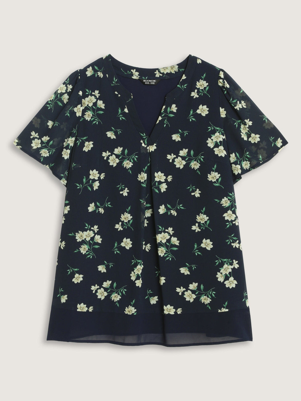 Floral Print V Neck Chiffon Blouse