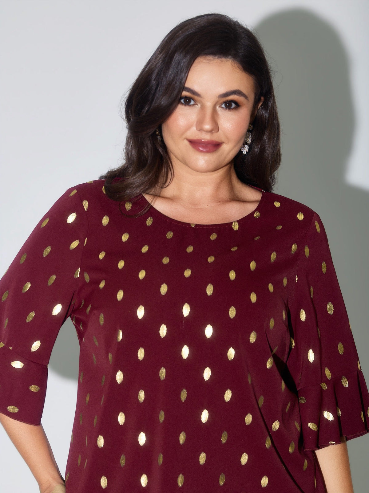 Gold Foil Dot Flutter Short Sleeve Blouse
