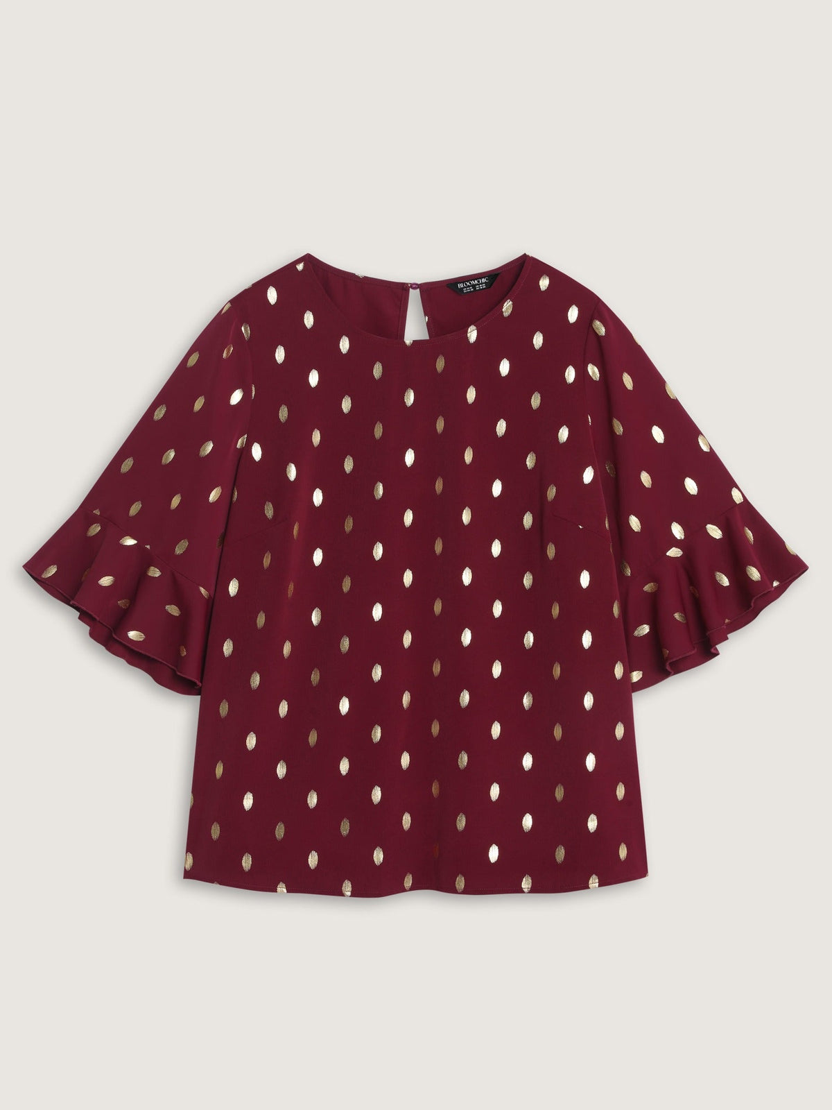 Gold Foil Dot Flutter Short Sleeve Blouse