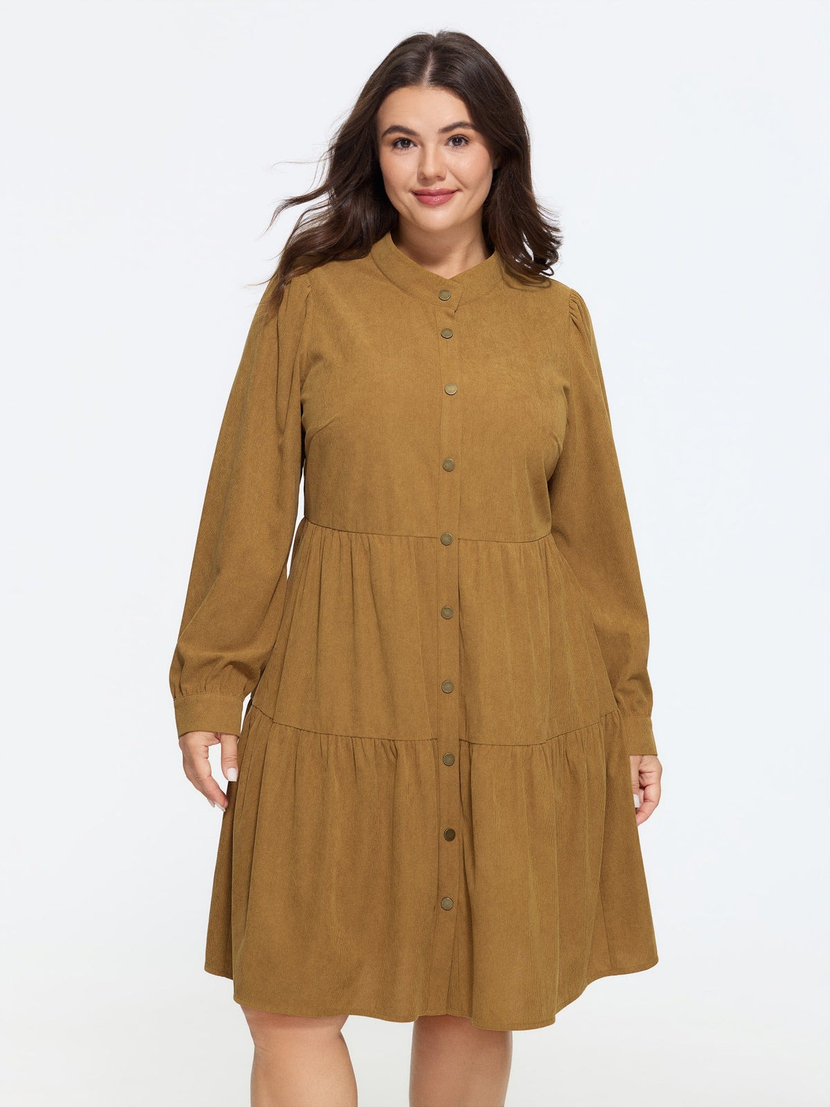Corduroy Button Down Tiered Mini Dress