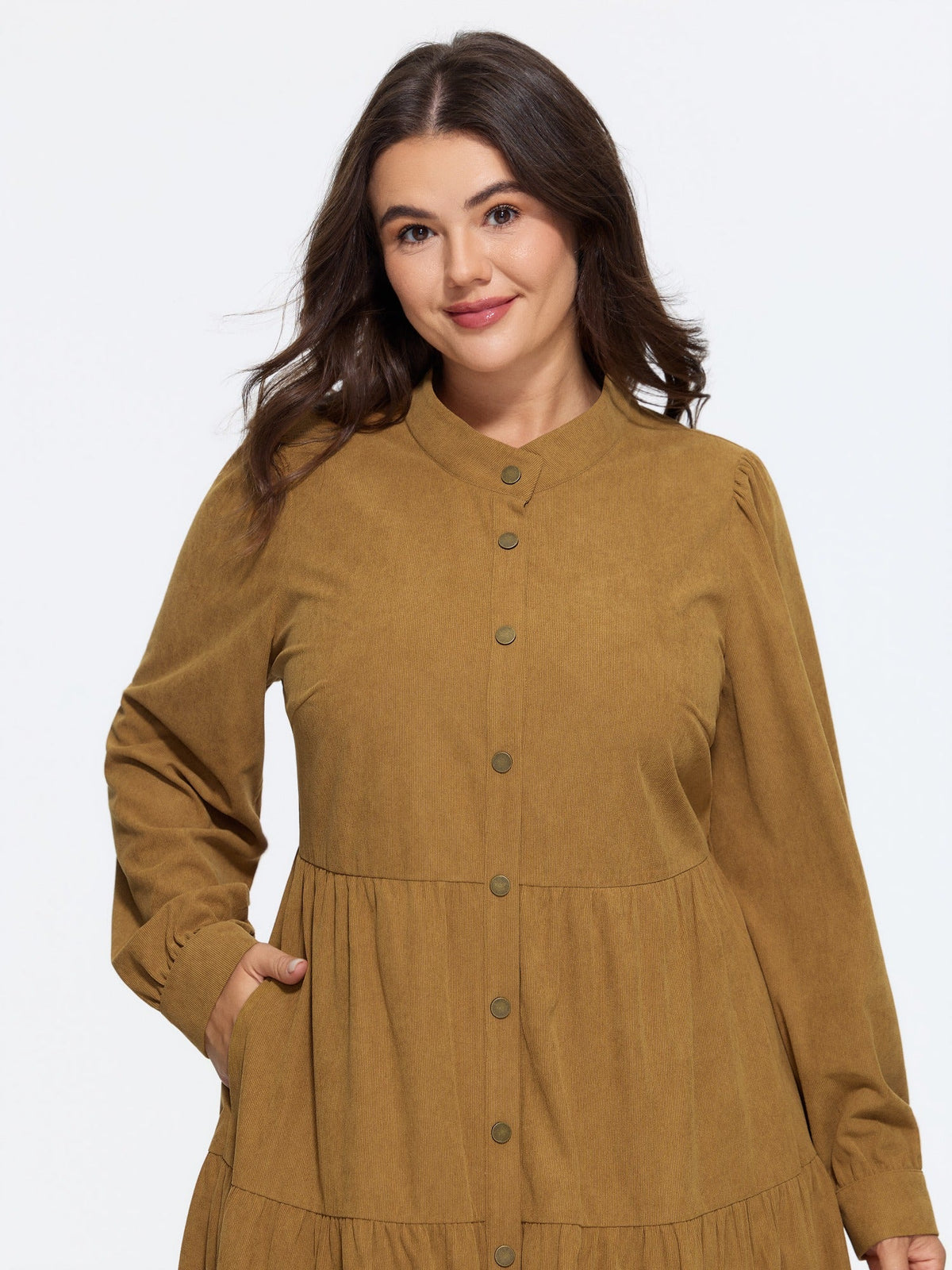Corduroy Button Down Tiered Mini Dress