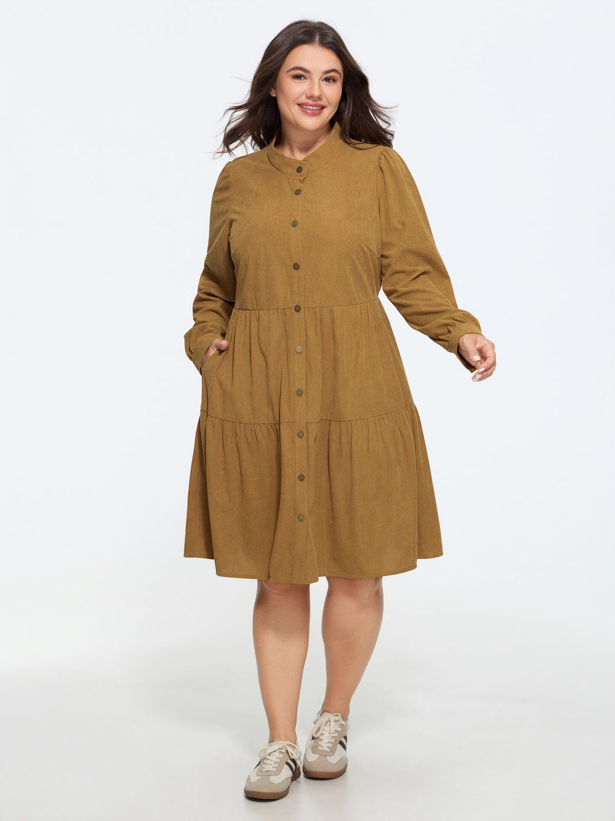 Corduroy Button Down Tiered Mini Dress