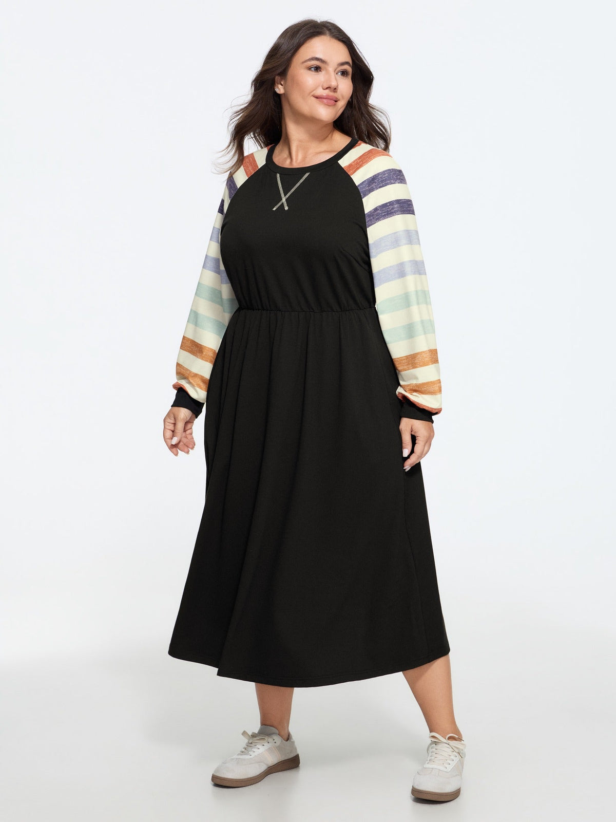 Supersoft Color Block Stripe Raglan Sleeve Midi Dress