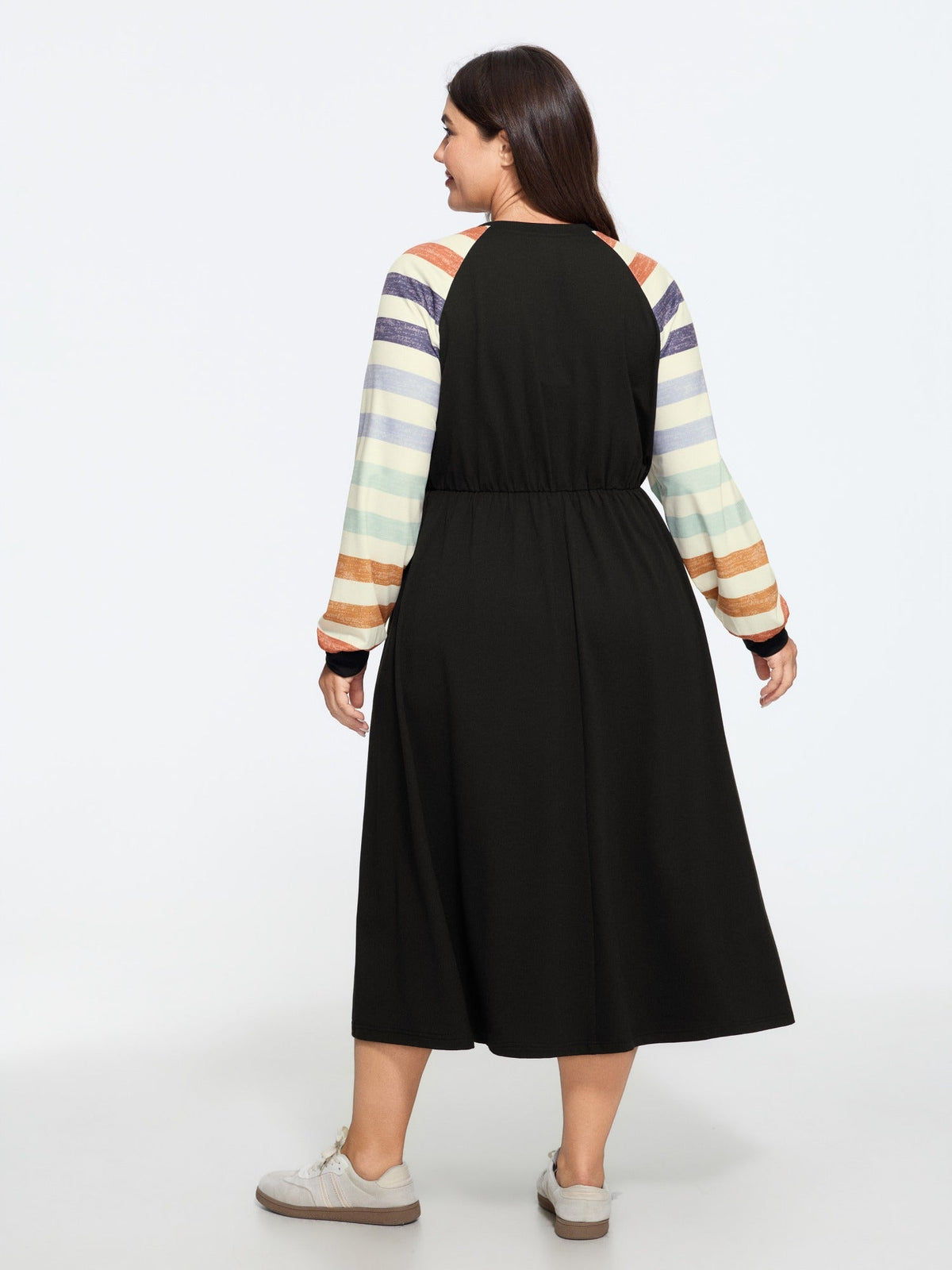 Supersoft Color Block Stripe Raglan Sleeve Midi Dress