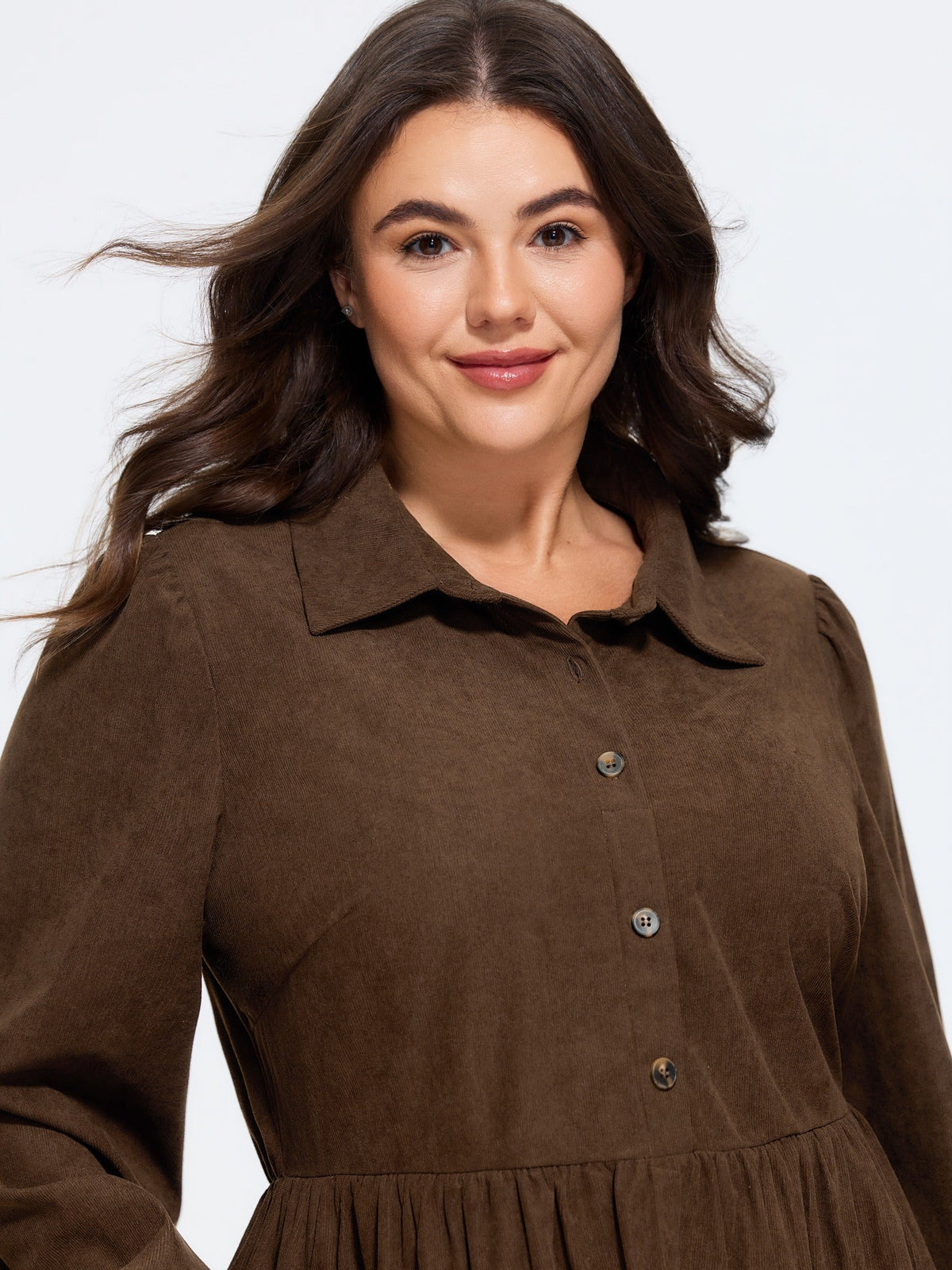 Corduroy Half Button Tiered Midi Dress