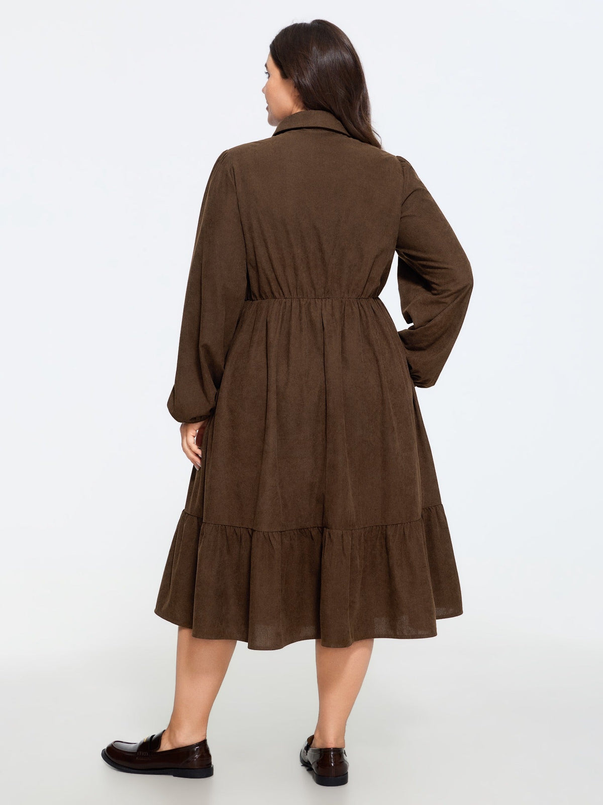 Corduroy Half Button Tiered Midi Dress