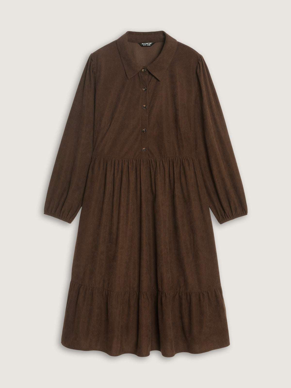 Corduroy Half Button Tiered Midi Dress