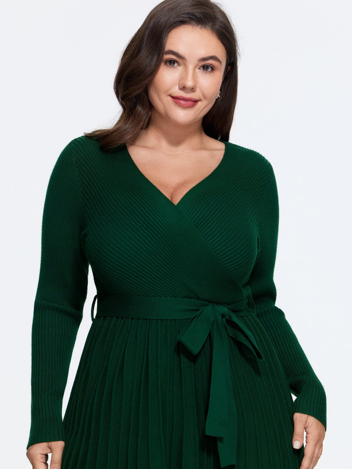 Pleated Tie Waist Sweater Dress