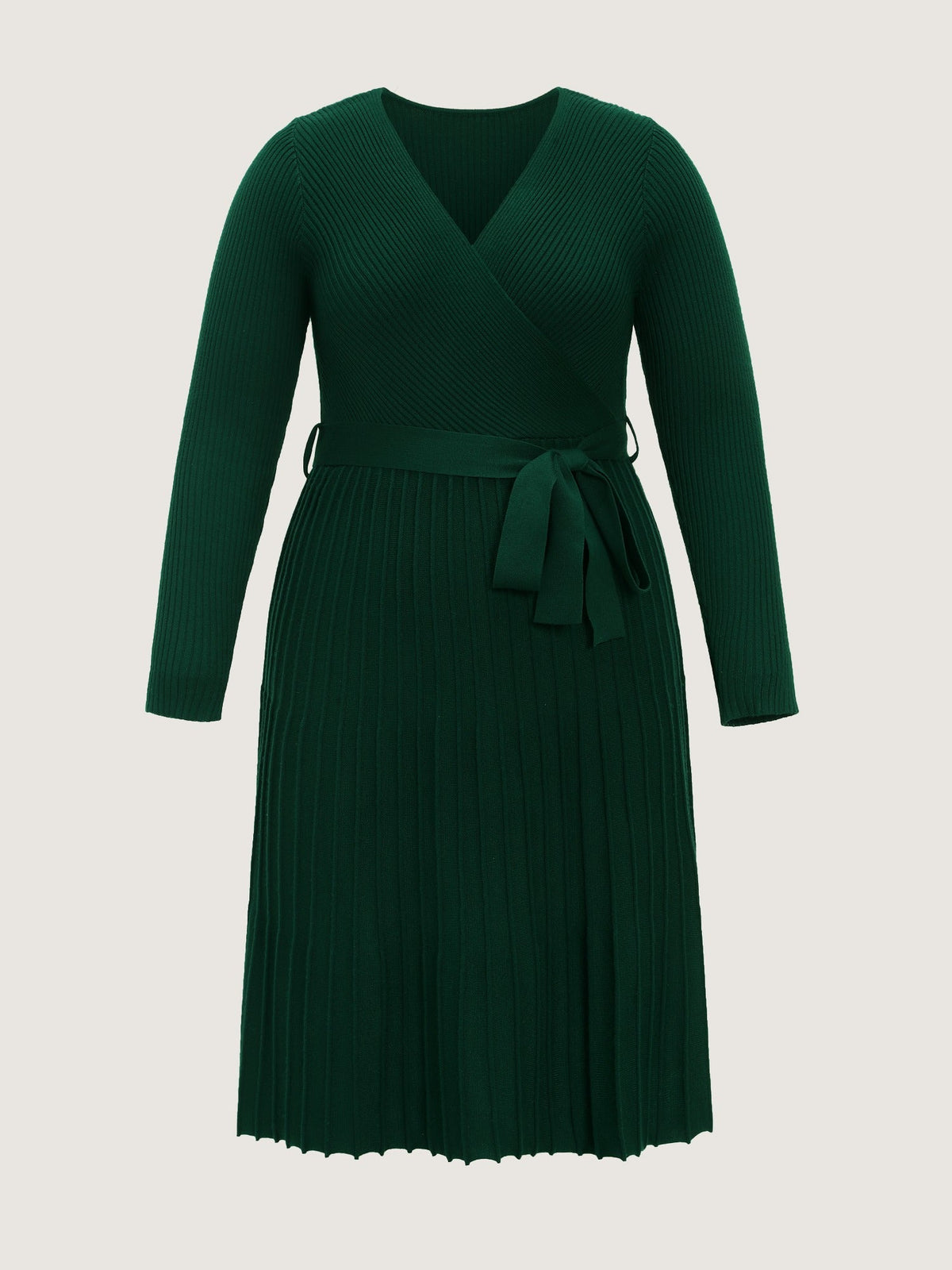 Pleated Tie Waist Sweater Dress