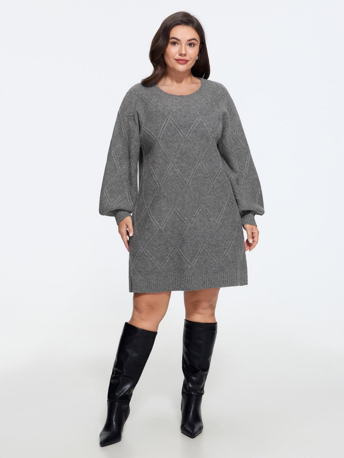 Supersoft Crew Neck Cable Knit Sweater Dress