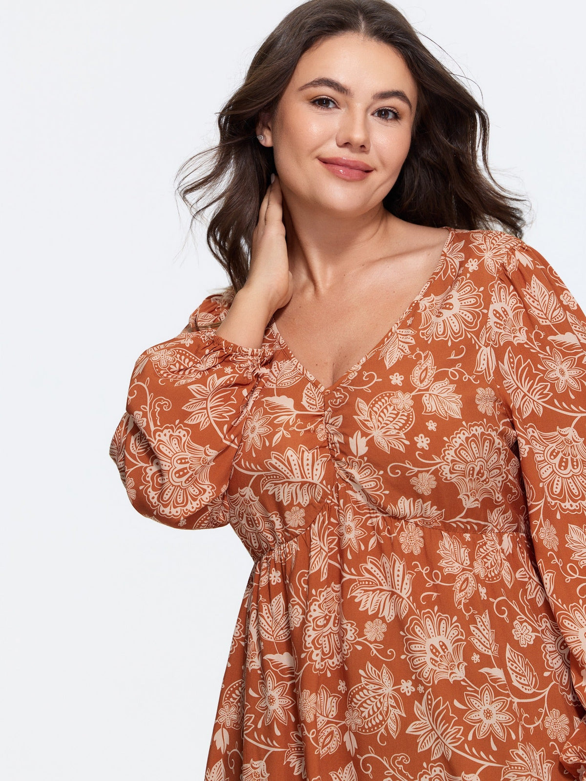 Supersoft Floral Print V Neck Ruched Blouse