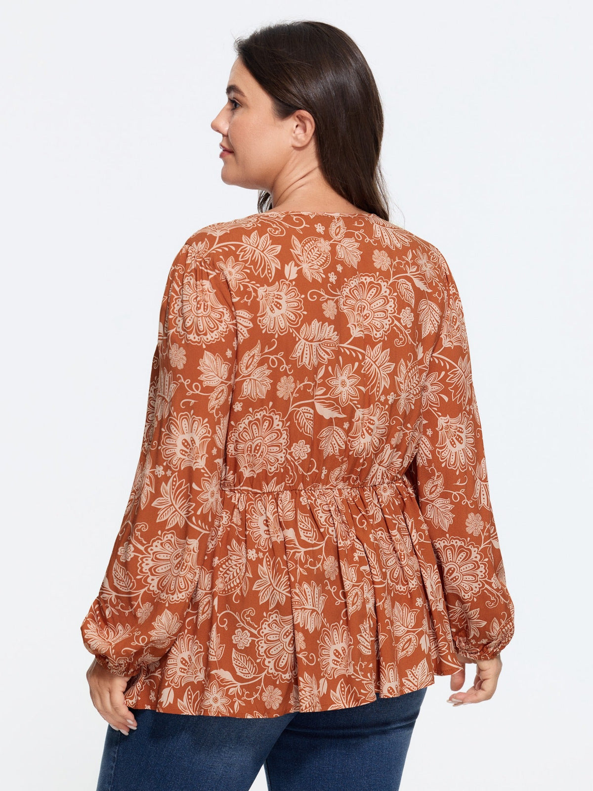 Supersoft Floral Print V Neck Ruched Blouse