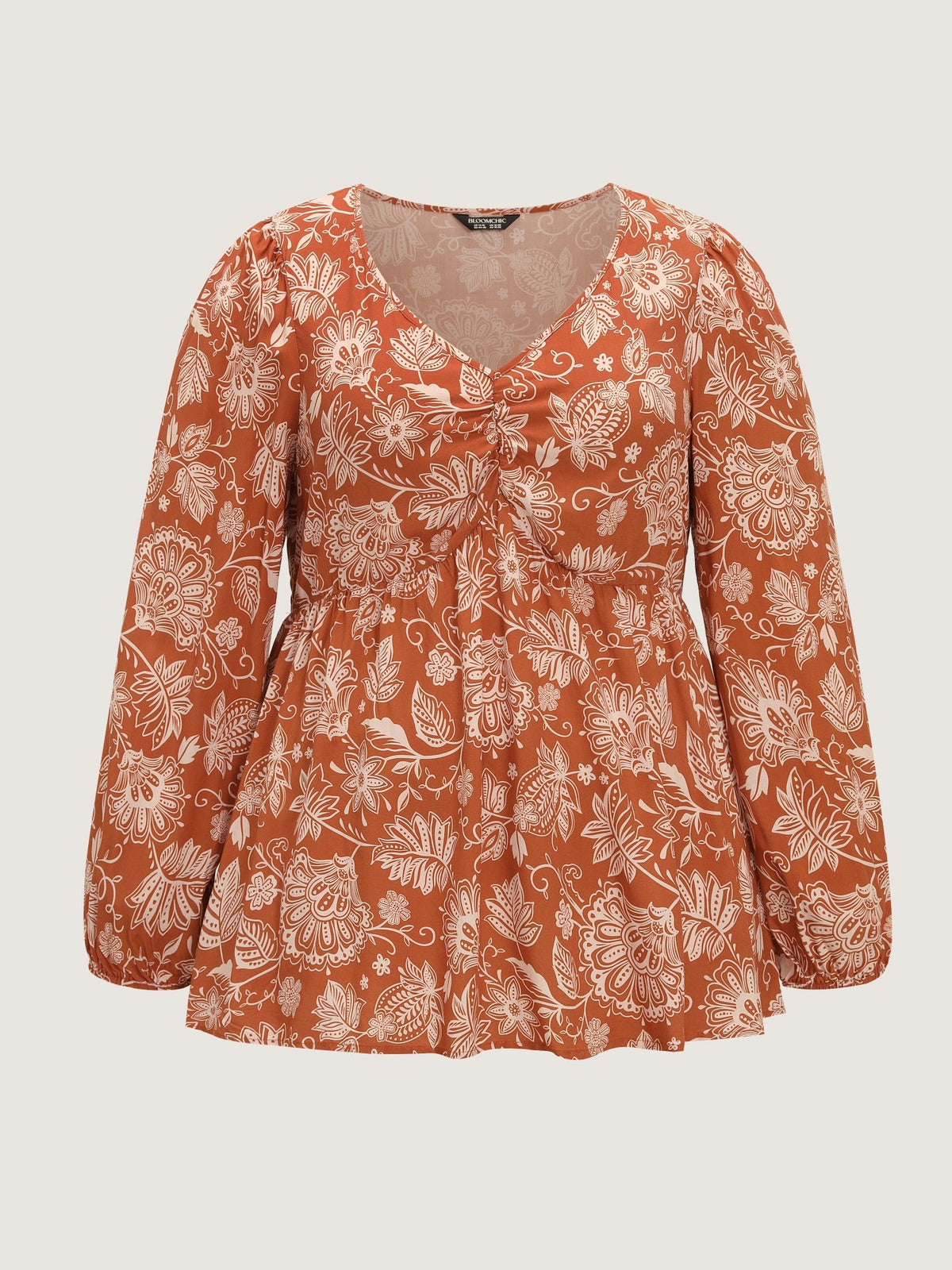 Supersoft Floral Print V Neck Ruched Blouse