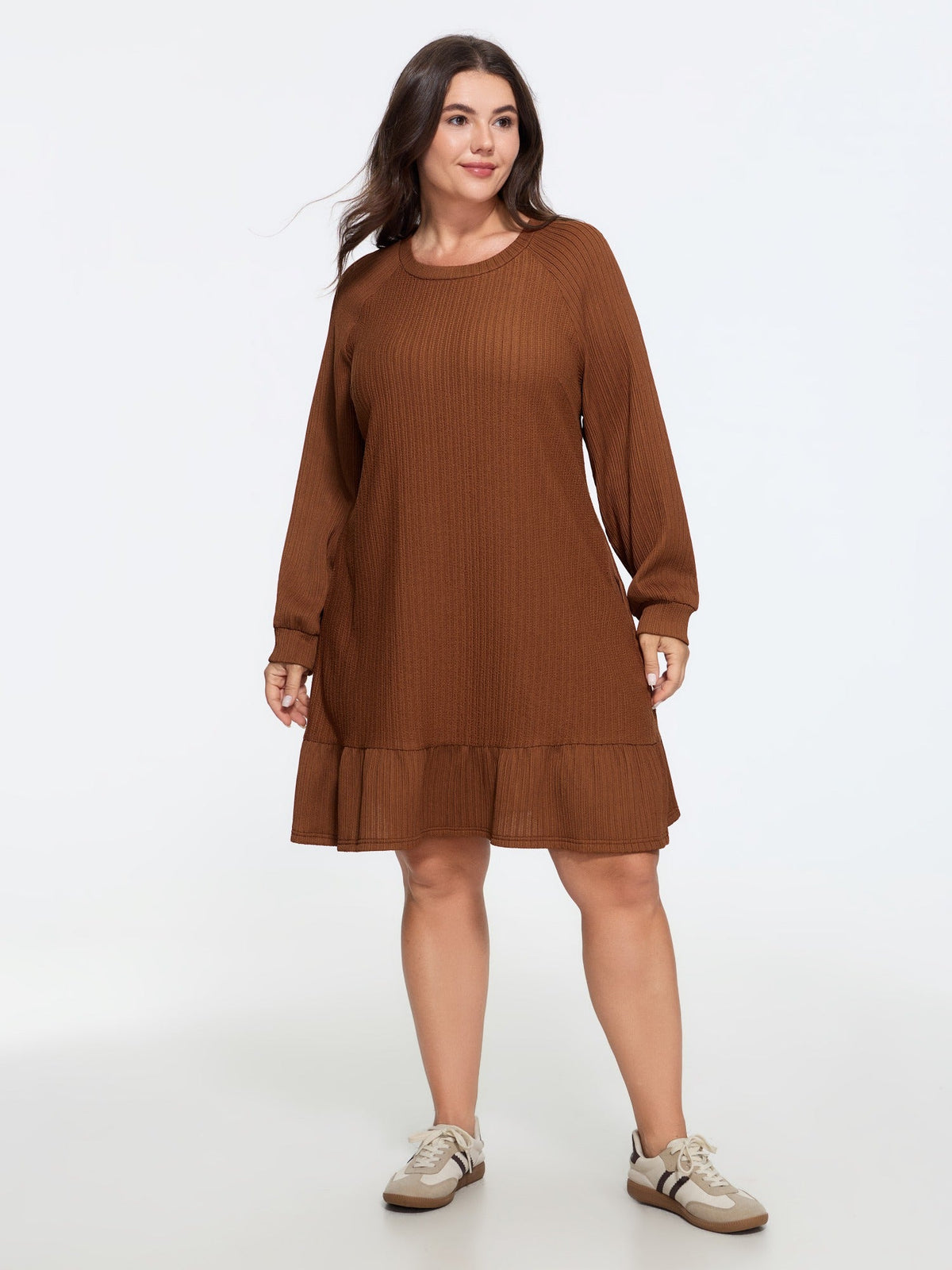 Textured Ruffle Hem Midi Dress