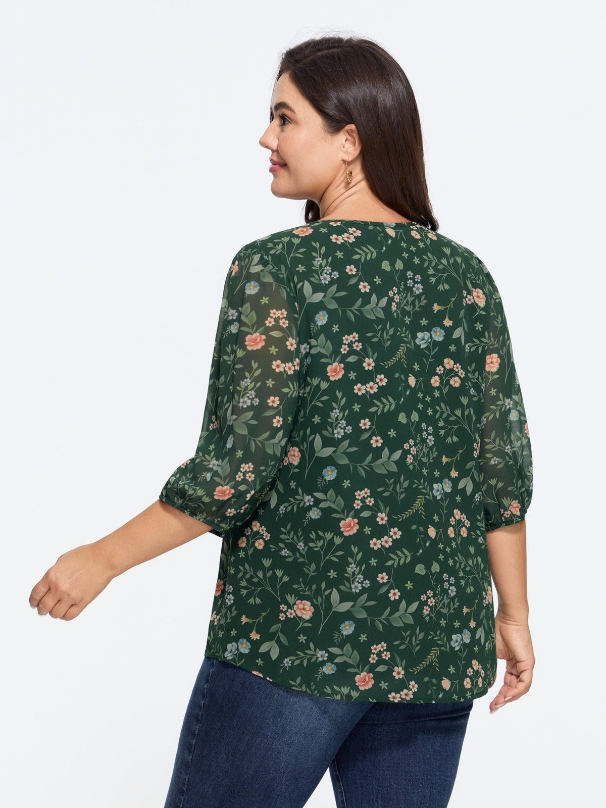 Floral Print Wrap Neck Ruched Blouse