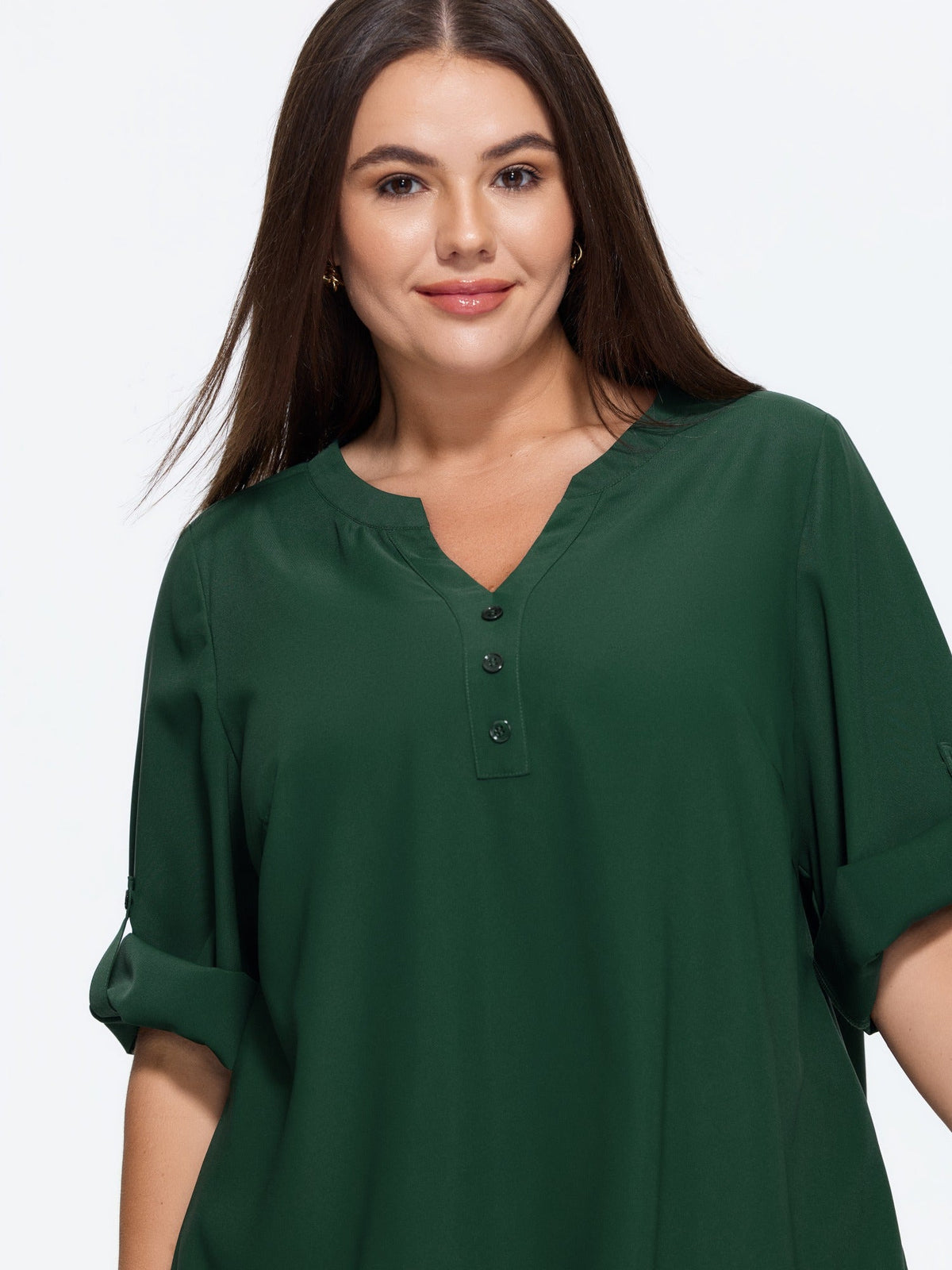 Tab Sleeve Curved Hem Blouse