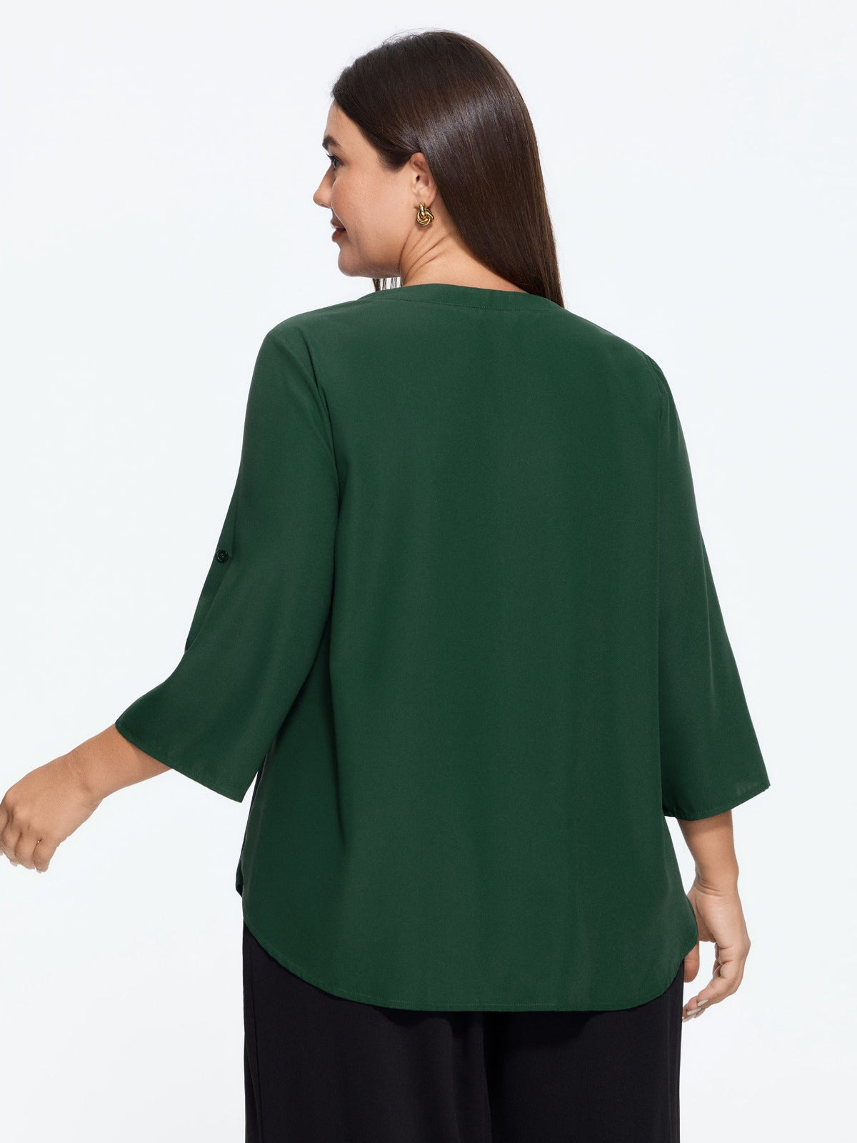 Tab Sleeve Curved Hem Blouse