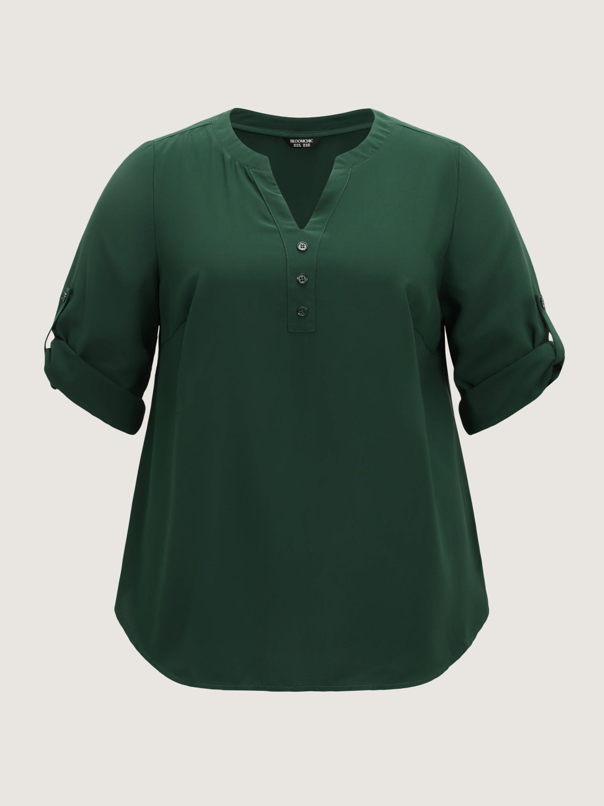 Tab Sleeve Curved Hem Blouse