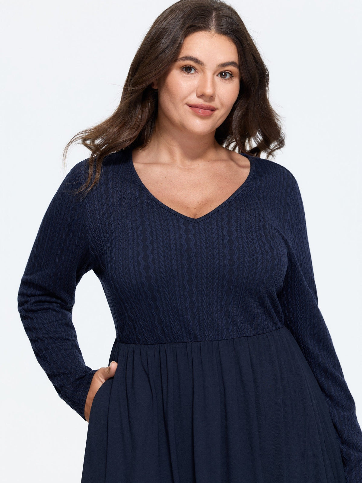 Supersoft Textured V Neck Long Sleeve Mini Dress
