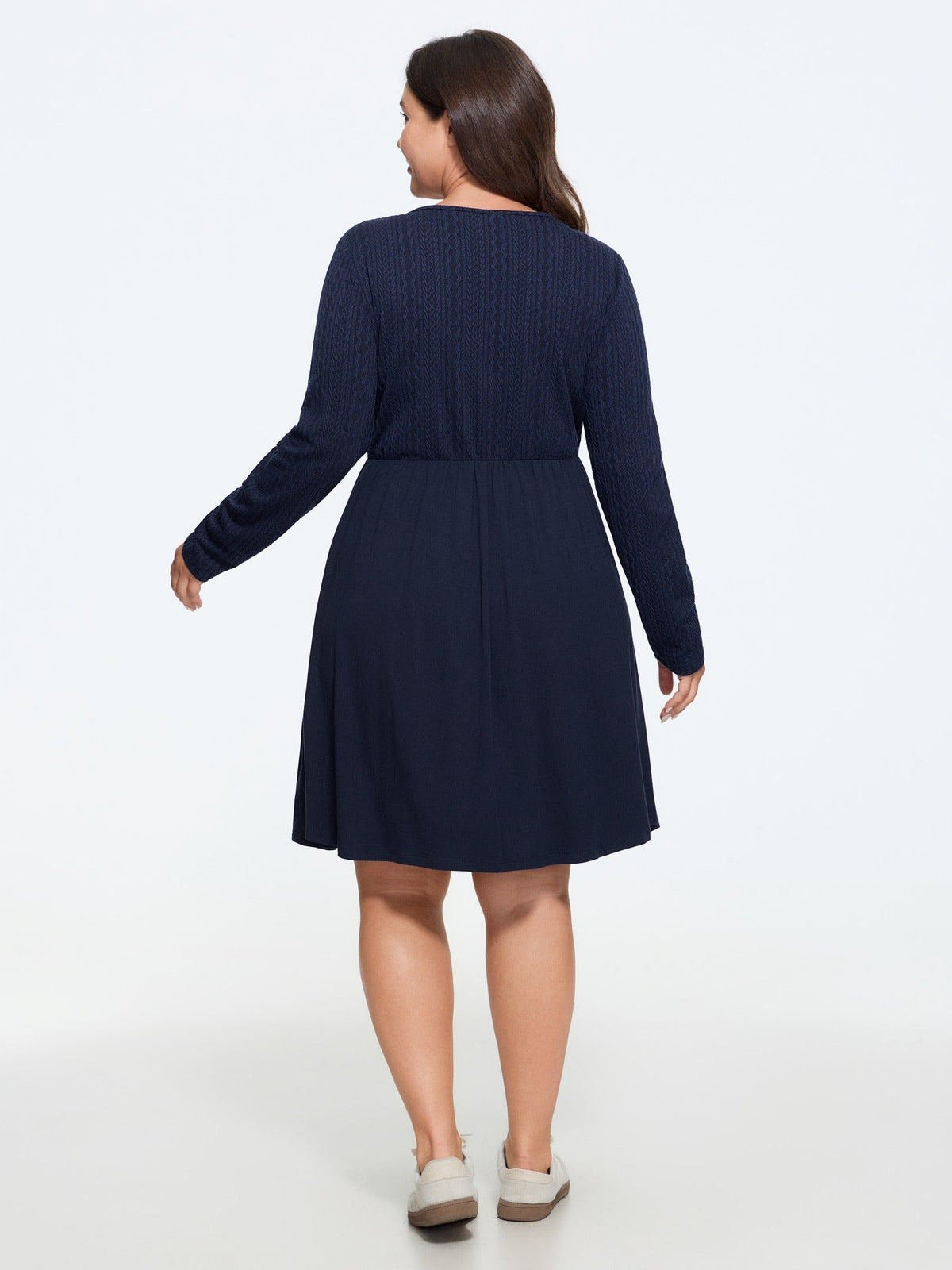 Supersoft Textured V Neck Long Sleeve Mini Dress