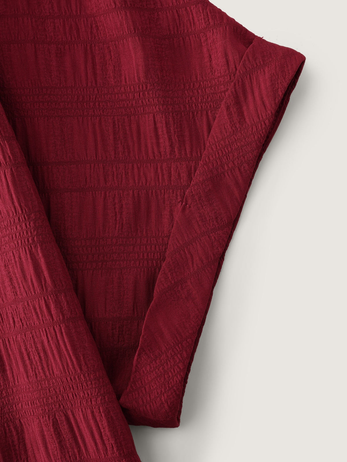 Textured Split V Neck Rolled Sleeve Blouse