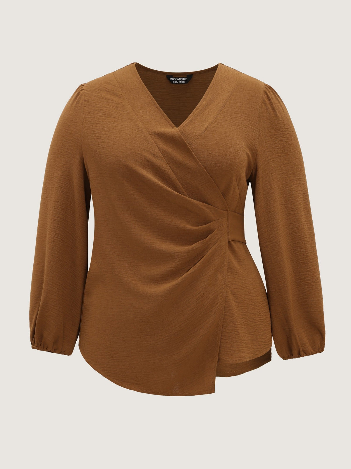 Solid Ruched Wrap Waist Tie Blouse