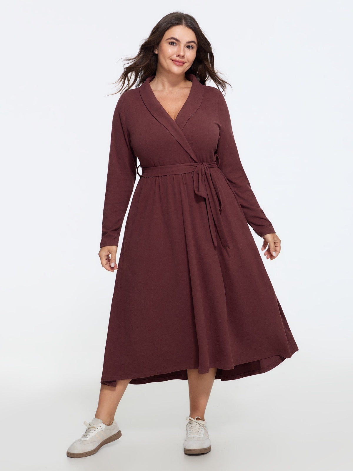 Supersoft Shawl Collar Wrap Tie Waist Midi Dress
