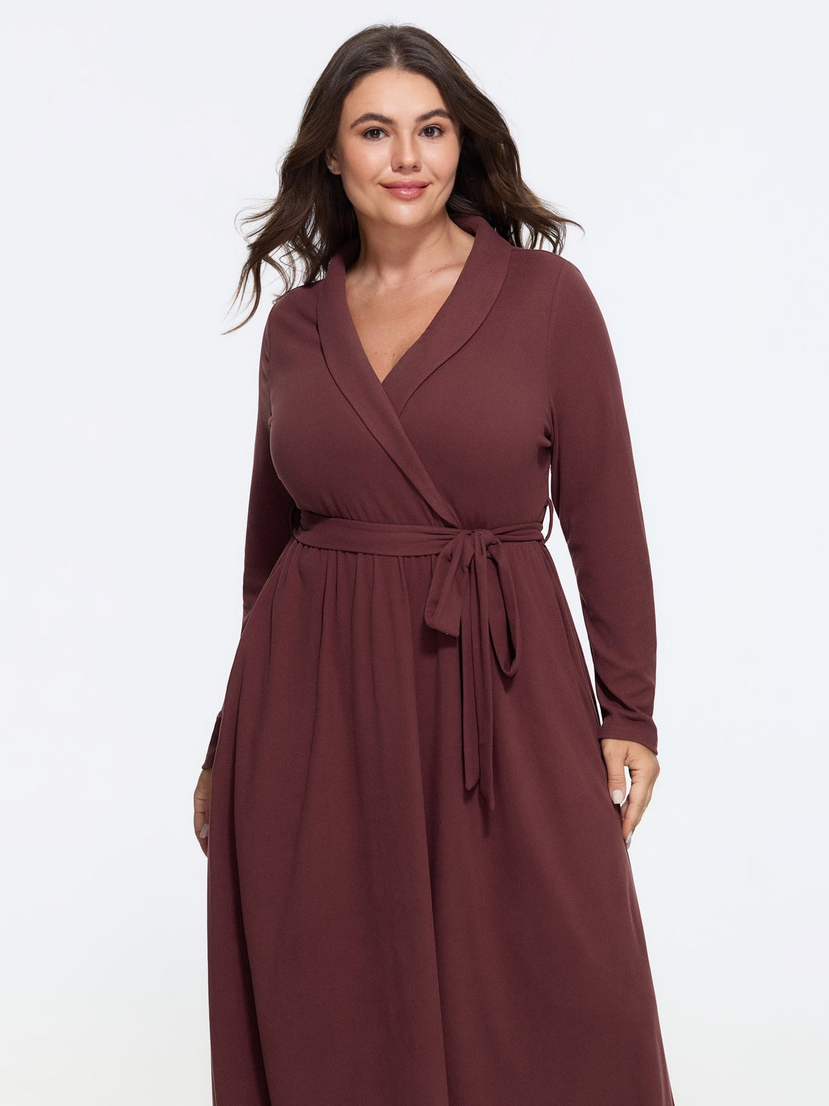 Supersoft Shawl Collar Wrap Tie Waist Midi Dress
